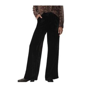 Anthropologie Wide Leg Velvet Pants Black XS Womens Relaxed Fit Classy Lounge